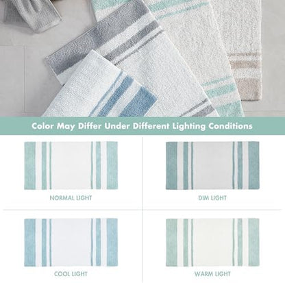 Madison Park Reversible Spa Cotton Bath Rug 100%-Cotton Striped Ultra Soft Water Absorbent, Fast Drying, Bath-Mats, Non-Slip Absorbent Quick Dry Mats for Tub, Shower Room, and Bathroom, 20x30, Aqua