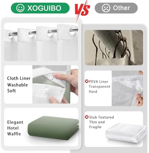 No Hook Shower Curtain with Liner Set Hotel Waffle Ombre Green 72W X 75L
