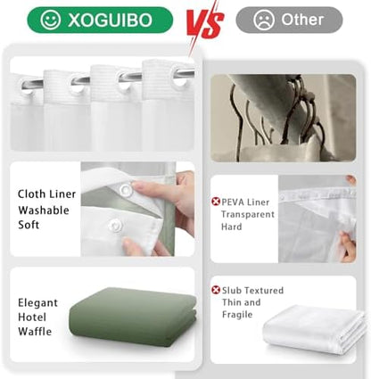 No Hook Shower Curtain with Liner Set Hotel Waffle Ombre Green 72W X 75L