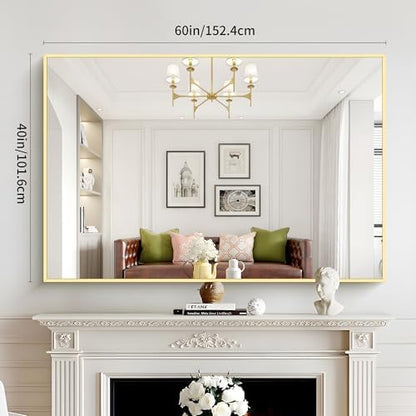 COFENY 40x60inch Gold Bathroom Mirror, Gold Rectangle Mirror with Frame, Large Rectangular Wall Mirrors for Bathroom, Living Room, Hair Salon, Big Farmhouse Mirror Hang Horizontal/Vertical