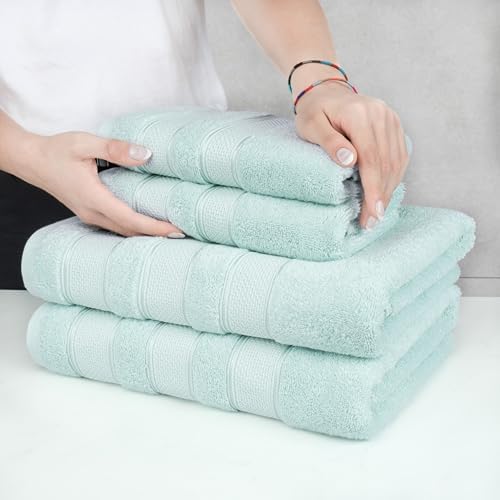 American Soft Linen Salem Turkish Bath Towel Set, 100% Cotton 600 GSM 6 Piece Towels for Bathroom, 2 Bath Towels 2 Hand Towels 2 Washcloths, Mint