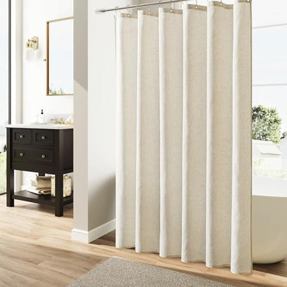 Naturoom Linen Shower Curtain 76 Inch Long for Bathroom Light Beige