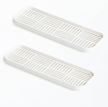 2-in-1 Kitchen Sink Caddy Organizer with Plastic Drain Grate, Double-Layer Drain Sponge Soap Holder & Food Fruit Vegetable Drain Tray for Sink Countertop Home Kitchen Restaurant Hotel, White (2 Pack)