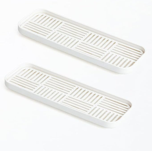 2-in-1 Kitchen Sink Caddy Organizer with Plastic Drain Grate, Double-Layer Drain Sponge Soap Holder & Food Fruit Vegetable Drain Tray for Sink Countertop Home Kitchen Restaurant Hotel, White (2 Pack)