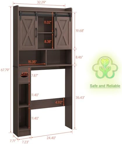 Vabches Over The Toilet Storage Cabinet with Sliding Doors, Espresso