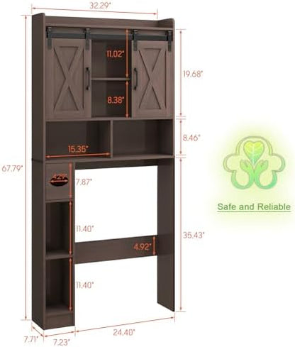Vabches Over The Toilet Storage Cabinet with Sliding Doors, Espresso