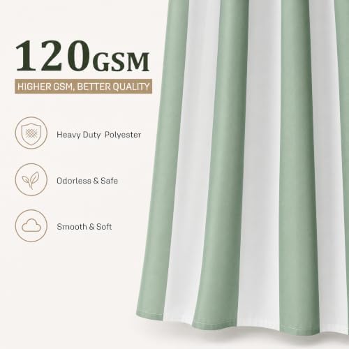 Ohocut Vertical Striped Shower Curtain, Cute Retro Vintage Stripe Bow Bathroom Shower Curtain, Waterproof Polyester Fabric Modern Bath Curtain for Bathroom 72x72 Inches Sage Green