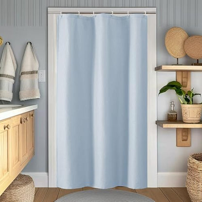 OWENIE Glacier Blue Stall Shower Curtain for Bathroom, 3D Embossed Textured Fabric Small Shower Curtain for Narrow Stall Size, Machine Washable Water Resistance, Hotel Style, 36" W x 72" L