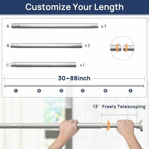 ENJOYBASICS 1" Nickel Shower Curtain Rod, 30-88" Adjustable, Secure Tension