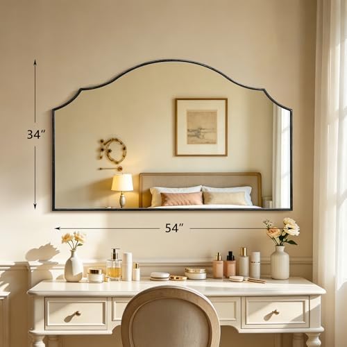 Besdomus Black Scalloped Wall Mirror: 54"x34" Oversized Wood Arched Mirror