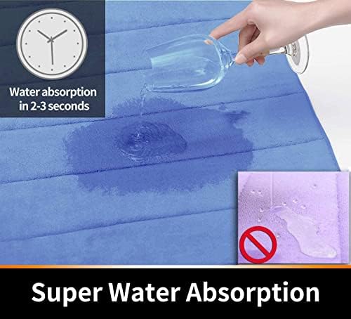 Yimobra Long Bath Mat 44"x24", Super Soft Quick Dry Memory Foam Bathroom Rug, Water Absorbent, Non Slip Backing Machine Washable for Tub Shower, Thick Comfort Support, Blue