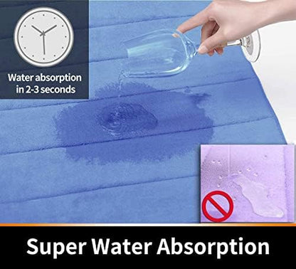 Yimobra Long Bath Mat 44"x24", Super Soft Quick Dry Memory Foam Bathroom Rug, Water Absorbent, Non Slip Backing Machine Washable for Tub Shower, Thick Comfort Support, Blue