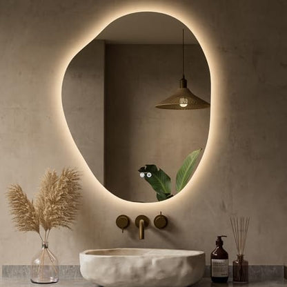 Keonjinn Irregular Bathroom Mirror with Lights 24 x 30 Inch, Tempered Glass