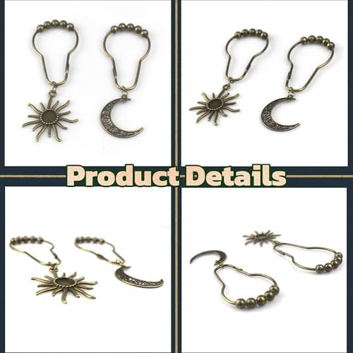 Celestial Shower Curtain Hooks 36 Pack of Sun and Moon Decor Theme Comes with a Bronze Shower Curtain Hooks for Celestial Boho Goth Witchy Shower Curtain (36)