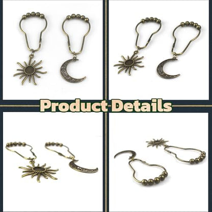 Celestial Shower Curtain Hooks 36 Pack of Sun and Moon Decor Theme Comes with a Bronze Shower Curtain Hooks for Celestial Boho Goth Witchy Shower Curtain (36)
