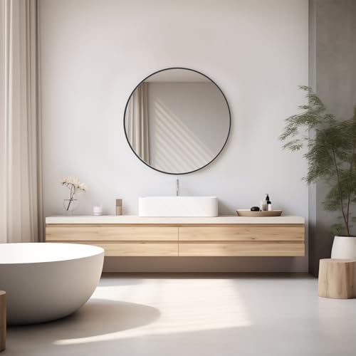Sweetcrispy 24 Inch Round Wall Mirror, Bathroom Mirror for Over Sink