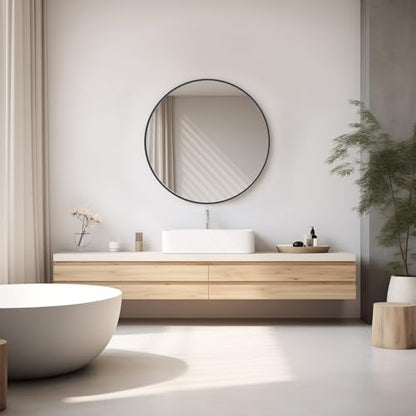 Sweetcrispy 24 Inch Round Wall Mirror, Bathroom Mirror for Over Sink