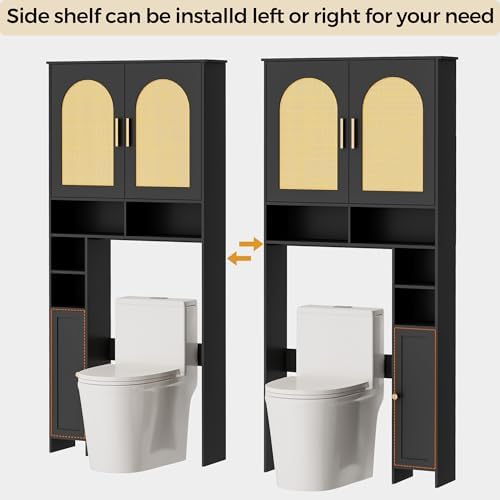 Homhedy Wooden Over The Toilet Storage Cabinet, Natural and Black