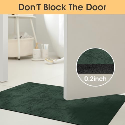 ACCUMTEK Non Slip Bath Mat, Thin Bathroom Rugs Fit Under Door, Quick Dry Bath Mats, Machine Washable Bath Rugs for Bathroom, Bathtub & Kitchen, Bathtub, Deep Green/Marble/32 x20