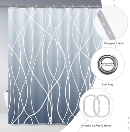 Striped Shower Curtain for Bathroom, Ombre Blue, 72" W x 72" L