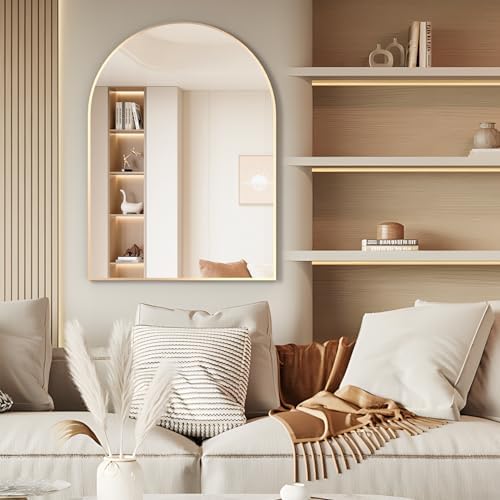 Arched Wall Mirror for Bathroom, 40"x30" Arched Mirror Wall Mounted Mirror with Metal Frame, Gold Vanity Mirror Decor for Mantle, Bedroom, Entryway, Living Room