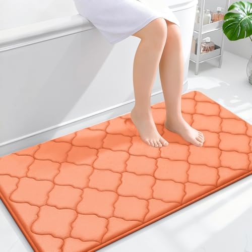 OLANLY Memory Foam Bath Mat Rug 44x24, Ultra Soft Bathroom Rugs, Peach