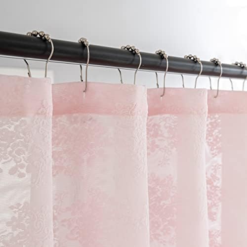 TUDECO Pink Lace 36 x 72 Shower Curtain with Attached Valance