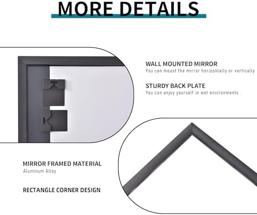 DESBING Black Bathroom Mirror for Wall, 36x48 Inch Rectangle Mirrors with Metal Frame, Modern Vanity Wall Mirror Decor for Entryway Hangs, Bathroom Living Room Horizontal or Vertical