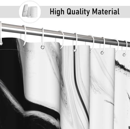 Black Marble Shower Curtain Modern Abstract Luxury Fluid Ink Texture Watercolor Bathroom Curtain Set with Hooks Soft and Lightweight Waterproof Fabric Machine Washable 72" Wx84 L