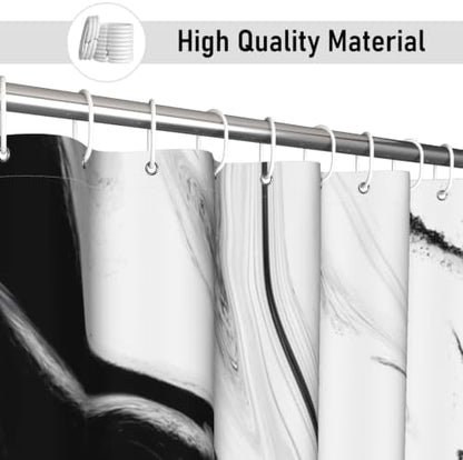 Black Marble Shower Curtain Modern Abstract Luxury Fluid Ink Texture Watercolor Bathroom Curtain Set with Hooks Soft and Lightweight Waterproof Fabric Machine Washable 72" Wx84 L