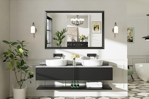 Briivue Black Metal Framed Bathroom Wall Mirror, 55x36 Inch