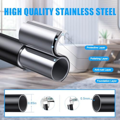 TEECK Shower Curtain Rod, 32-80 inch Adjustable Spring Tension Curtain Rod, Never Rust Anti-Slip Shower Curtain Rod for Bathroom, No Drilling, Never Collapse, Easy to Use, Black