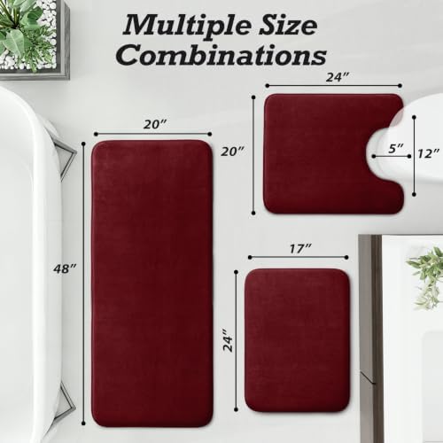HUXMEYSON Bathroom Rugs Sets 3 Piece, Non-Slip & Quick Dry Bath Mat Set, Ultra Soft Velvet Bath Rugs for Bathroom, Toilet and Shower Floor, Red