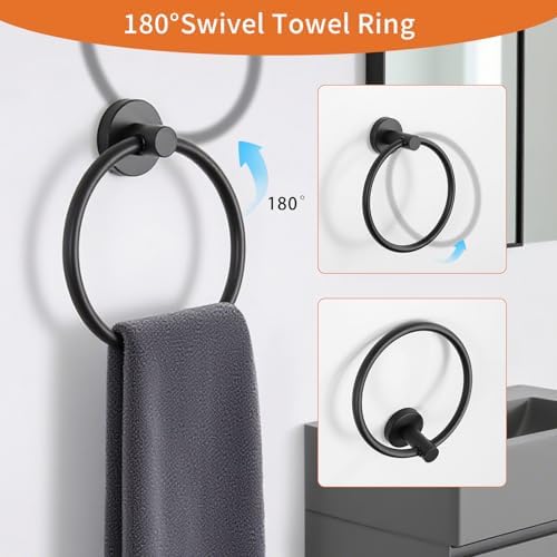 5-Piece Matte Black Bathroom Hardware Set, Towel Racks Set for Bathroom SUS304 Stainless Steel Toilet Paper Holder Wall Mounted, 24 Inch Modern Bathroom Accessories Kit