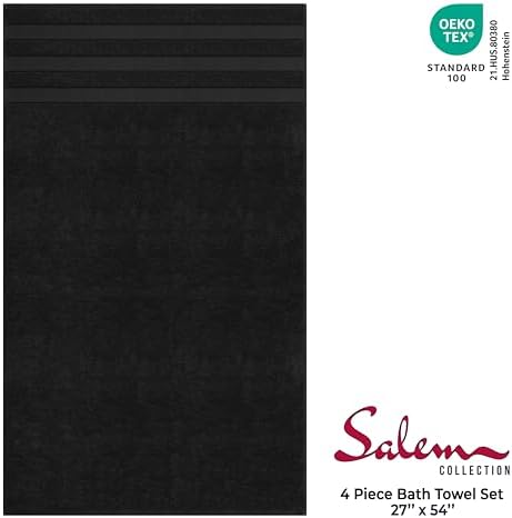 American Soft Linen Salem 100% Cotton Turkish 4 Piece Bath Towels for Bathroom, 600 GSM Soft Absorbent Quick Dry Bath Towel Set, Black