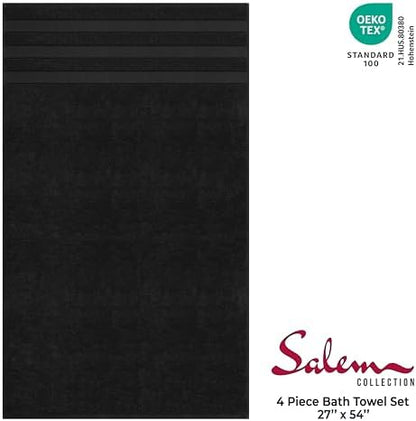 American Soft Linen Salem 100% Cotton Turkish 4 Piece Bath Towels for Bathroom, 600 GSM Soft Absorbent Quick Dry Bath Towel Set, Black