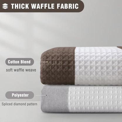Waffle Weave Shower Curtain Heavyweight Cotton Fabric Brown 72Wx72L