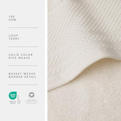 Texere 100% Organic Cotton Rice Weave Jacquard 700 GSM Luxury Bath Towel Sets - Ultra Soft and Absorbent Hotel and Spa Quality (Rice Weave, Cream, 4 Bath Towels)