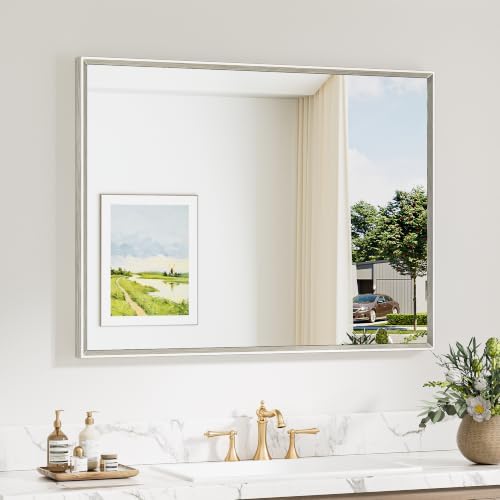Keonjinn 40 x 30 Inch Brushed Nickel Bathroom Mirrors for Over Sink