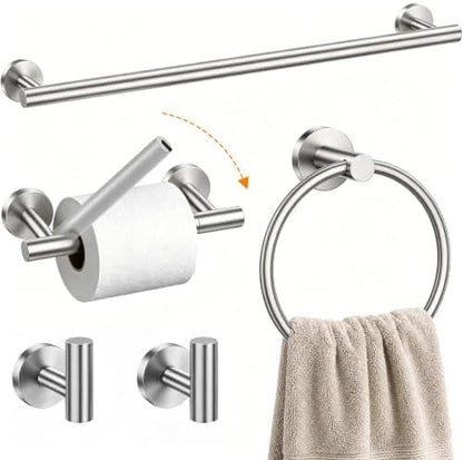 5 Piece Brushed Nickel Bathroom Hardware Accessories Set, 24" Towel Bar Set