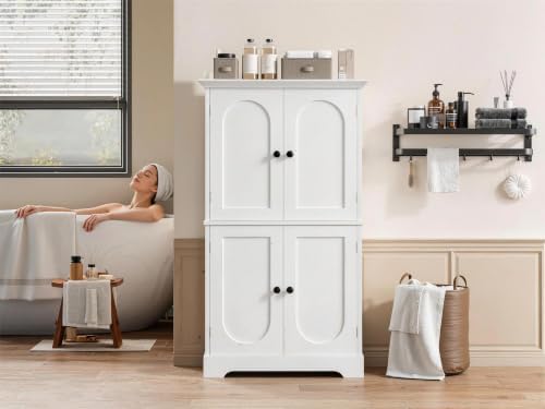 HAIOOU Bathroom Floor Cabinet with Motion Sensor Light - White