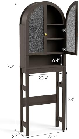 HMstone Over The Toilet Storage Cabinet, Arched Bathroom Organizer and Storage with Acrylic Doors and Adjustable Shelf, Space Saver Freestanding Bathroom Modern Storage Cabinet Over Toilet Dark Brown