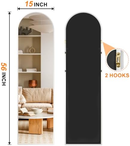 Arched Full Length Mirror, 56"x15" Standing Body Mirror for Wall, Silver