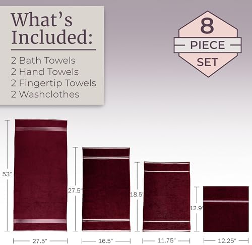 Lavish Home Bathroom Towels Set, Bathroom Essentials, Burgundy, Set of 8