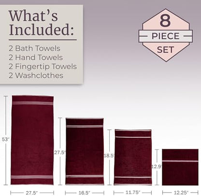 Lavish Home Bathroom Towels Set, Bathroom Essentials, Burgundy, Set of 8
