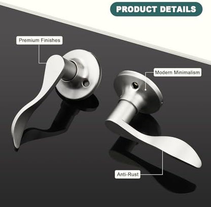 GOBEKOR 3 Pair of Dummy Door Levers Brushed Nickel Interior Door Handle for Left Hand and Right Hand, Non-Turning Handle Pull for Closet French Doors, 6 Pack