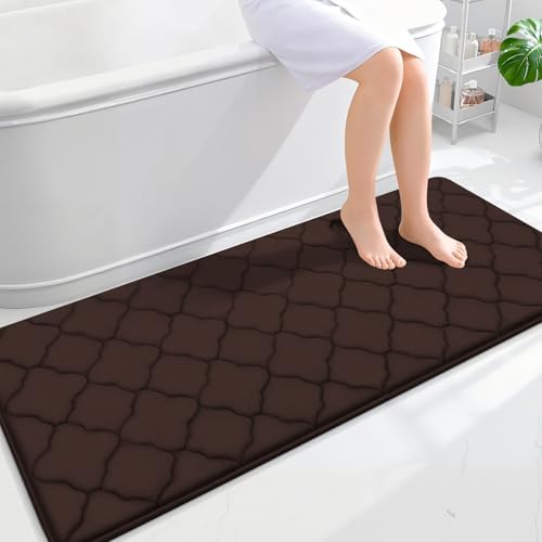 OLANLY Memory Foam Bath Mat Rug 59x24, Ultra Soft Bathroom Rugs, Brown