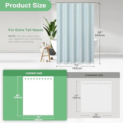 Dynamene Extra Long Boho Shower Curtain Tufted Chevron 72"x96" Fog Blue