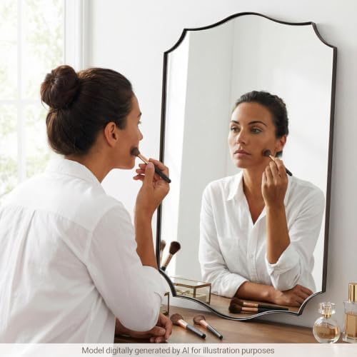 ANDY STAR Brushed Bronze Mirror, 28x36 Inch Bathroom Mirror, Scalloped Mirrors for Bathroom, Anti-Rust Stainless Steel Frame, Unique Curved Design Ideal for Bathroom, Living Room, Mantel