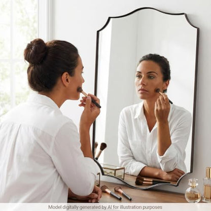 ANDY STAR Brushed Bronze Mirror, 28x36 Inch Bathroom Mirror, Scalloped Mirrors for Bathroom, Anti-Rust Stainless Steel Frame, Unique Curved Design Ideal for Bathroom, Living Room, Mantel